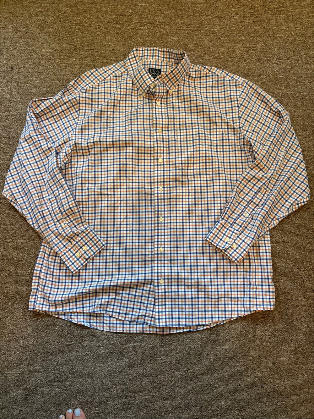 Jos. A Banks travelers collection blue and orange gingham shirt